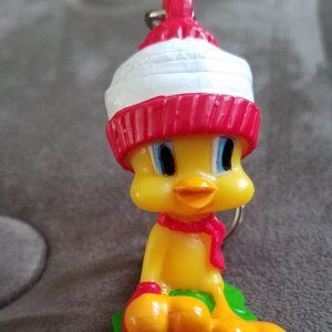 Looney Tunes Tweety Bird on Holly Leaf Keychain